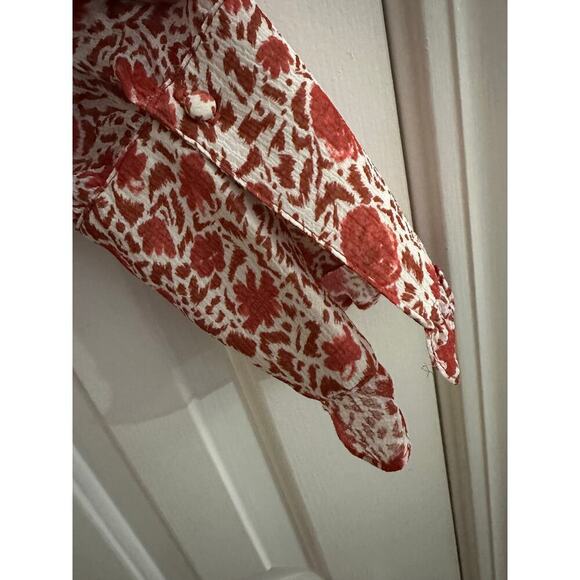 MISA LOS ANGELES Anita Long Sleeve Ruffle Rust Red Floral Animal Blouse - Sz L - Picture 7 of 8